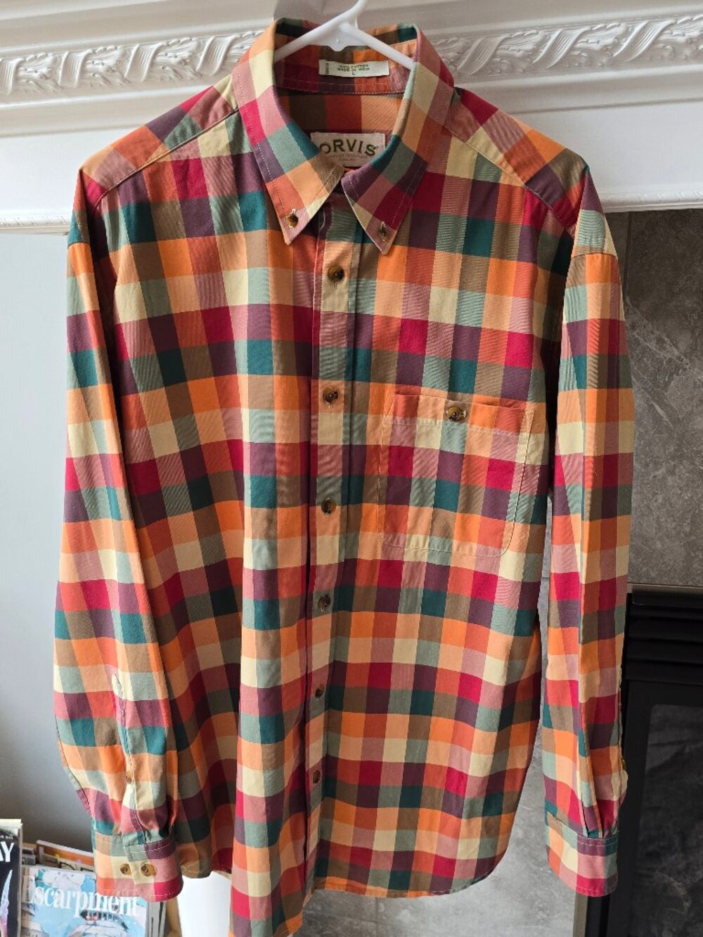 Orvis Sporting Traditions Men's L Autumn Plaid Long Sleeve Button Down 100% Cott